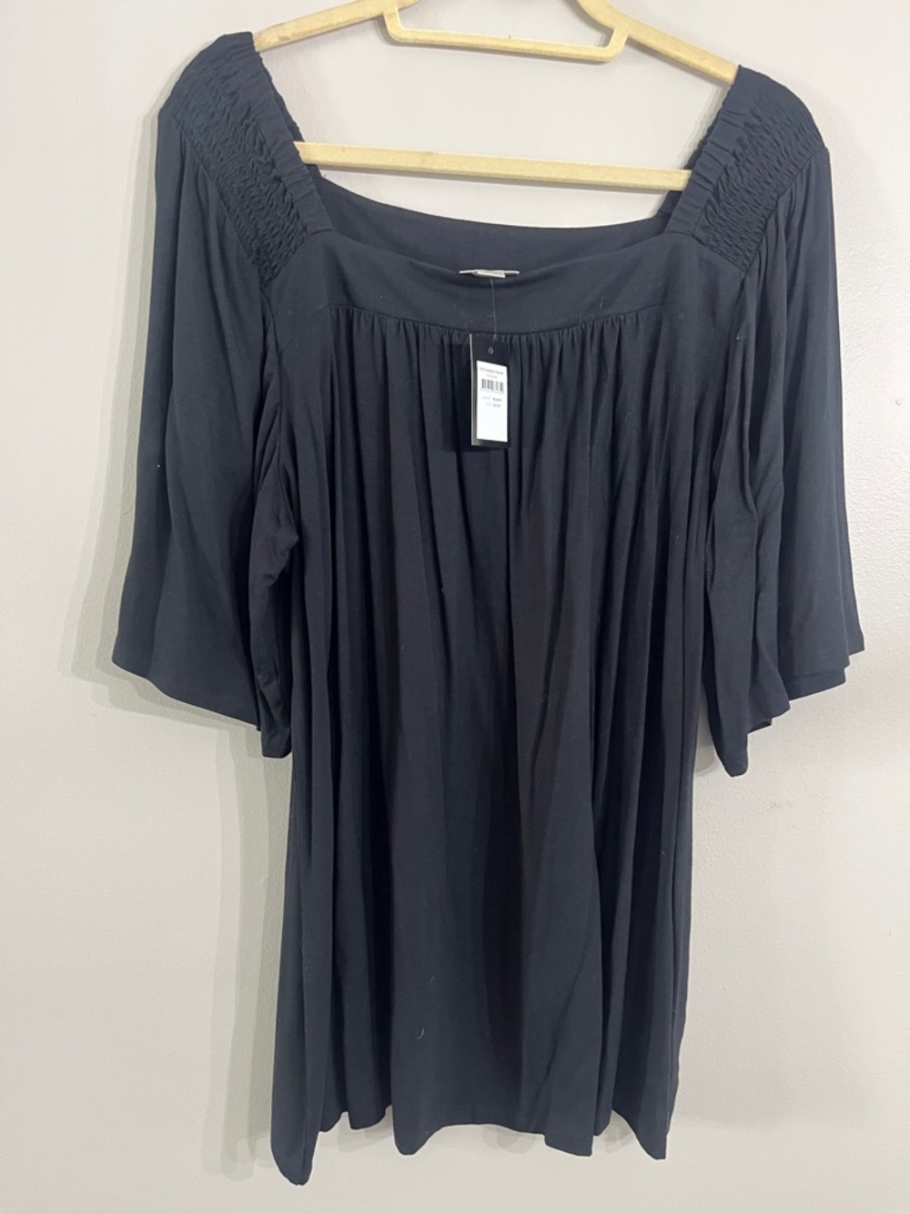 Avenue Black Smocked Square-Neck Tunic